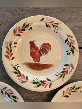 Home Hand-Painted Rooster Farm House Country Dinner Plates, Set of 3